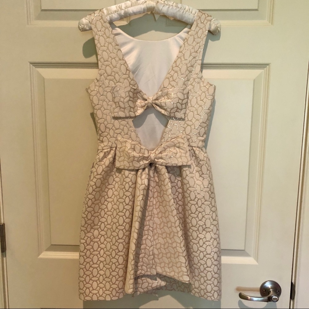 Anthropologie Rehearsal Wedding Prom Metallic Bow Open Back Formal Dress